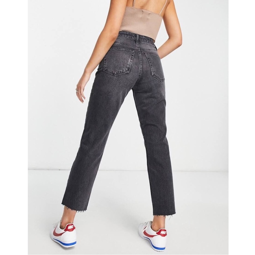 Topshop Women’s Straight Black, Raw Hem Jeans